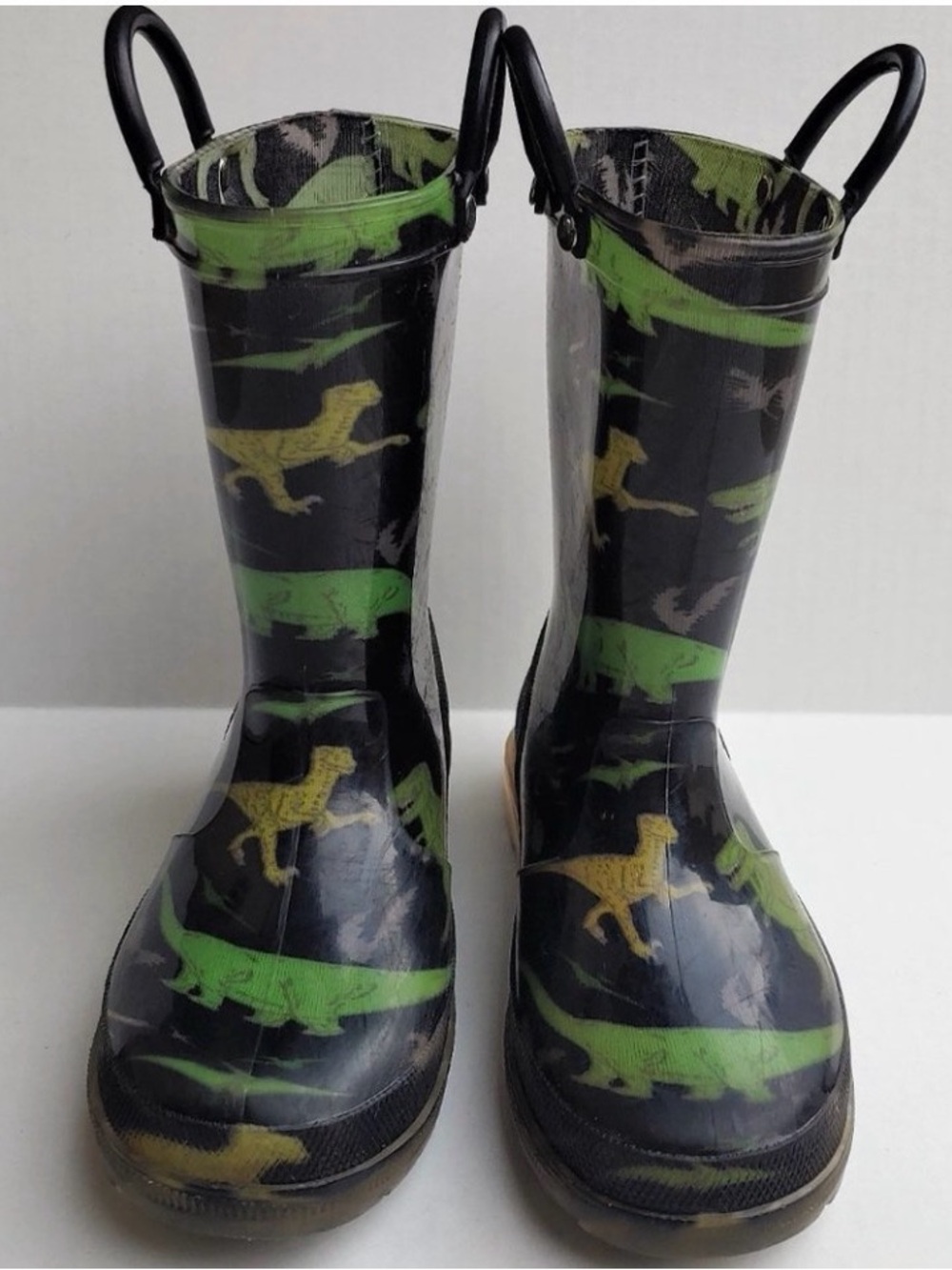 Max + Jake Kids Black & Green Dinosaur Rain Boots